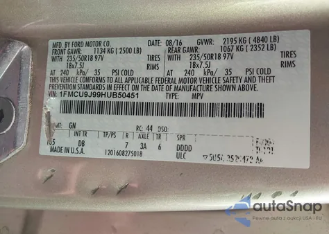 2017 Ford Escape Titanium from USA, damaged, VIN 1FMCU9J99HUB50451